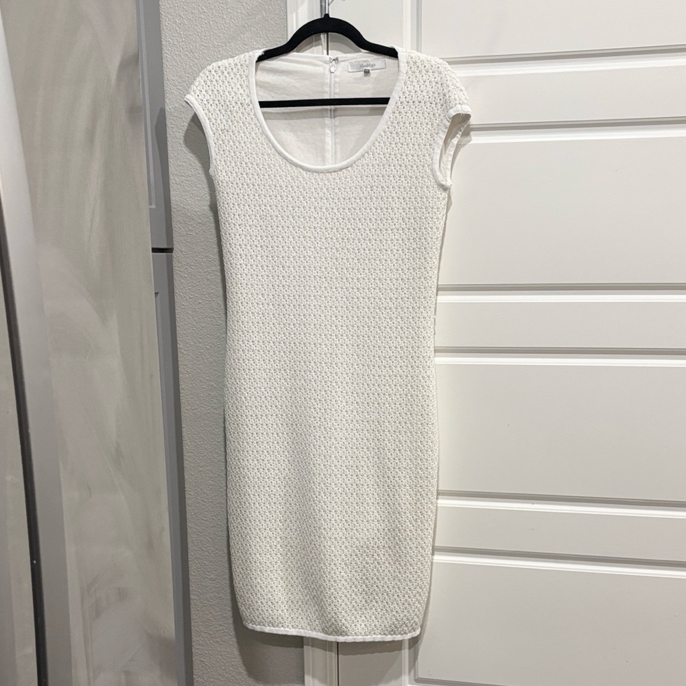 MaxMara White Sleeveless Crochet Textured Dress 40